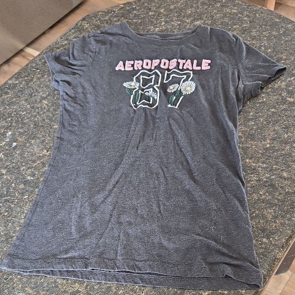Aeropostale Charcoal Gray Graphic Tee with Pink Logo